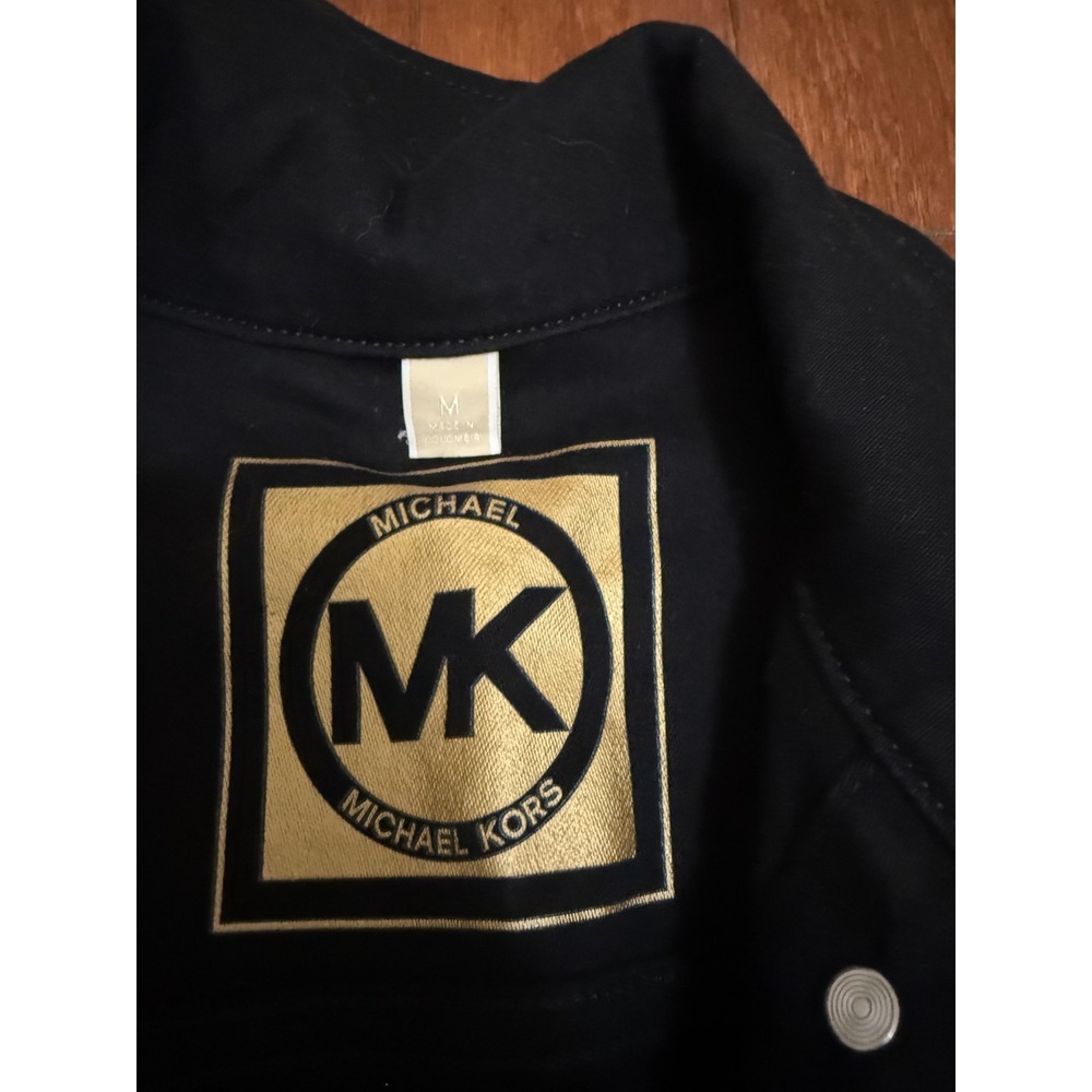 Michael Michael Kors Black Denim Jacket Gold Hardware Trucker MK Logo Womens M - Picture 2 of 5